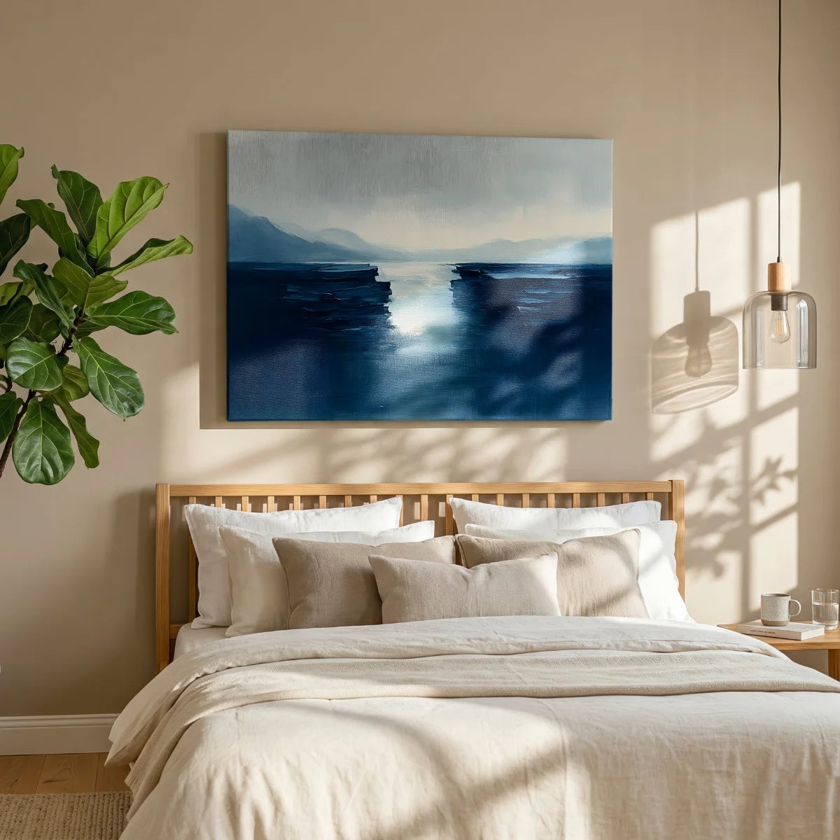Blauer Fjord – Lichtweg durch die Tiefe — Leinwand