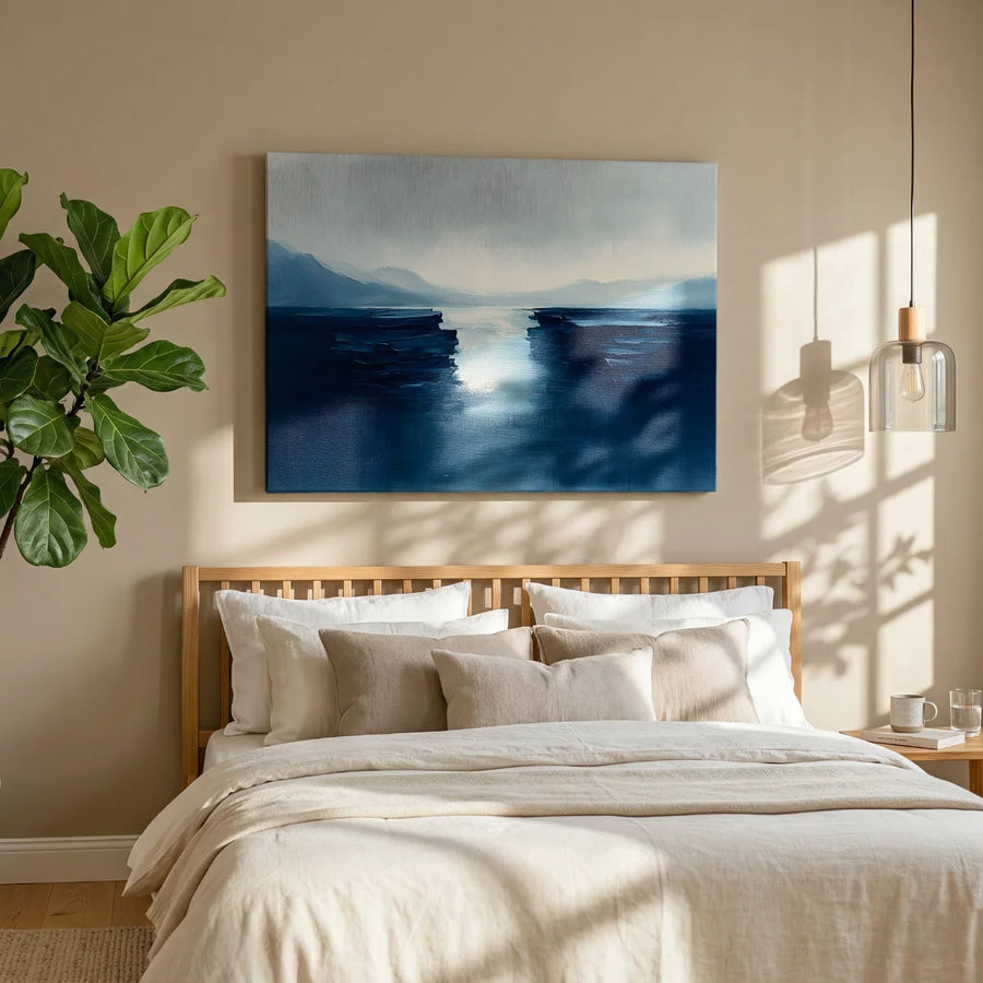 Blauer Fjord – Lichtweg durch die Tiefe — Leinwand