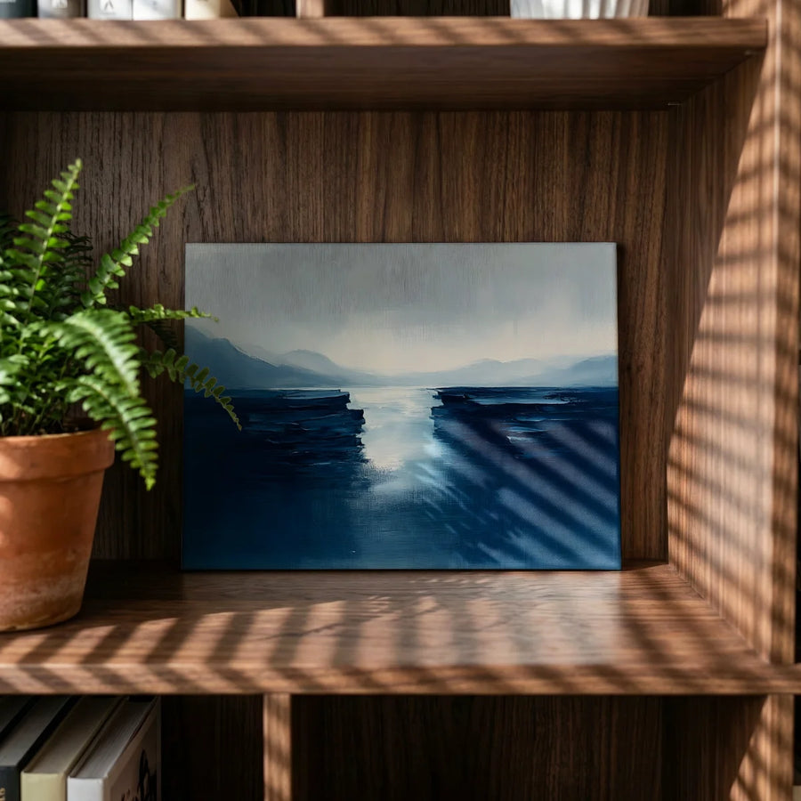 Blauer Fjord – Lichtweg durch die Tiefe — Leinwand