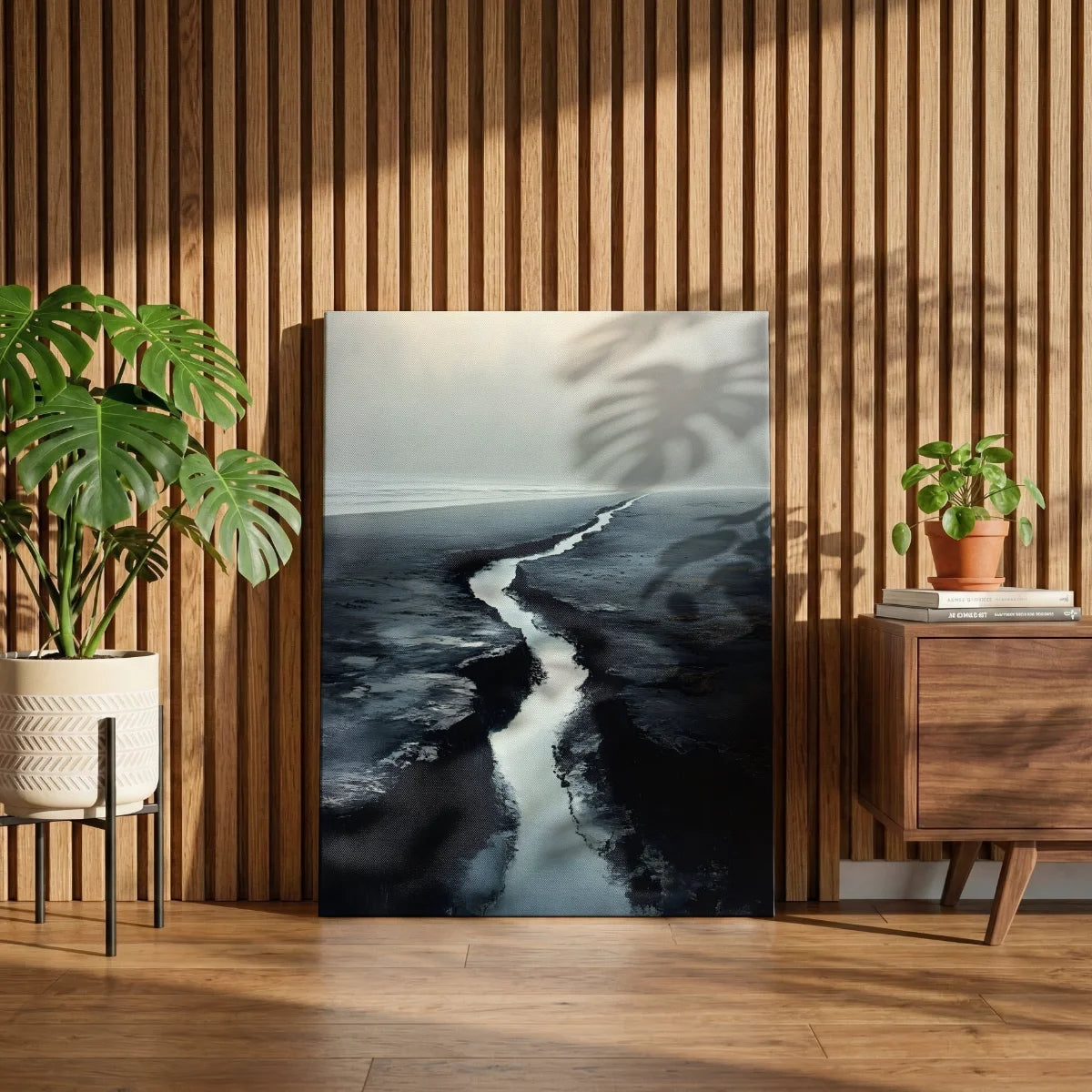 Lichtspur am dunklen Ufer — Leinwand